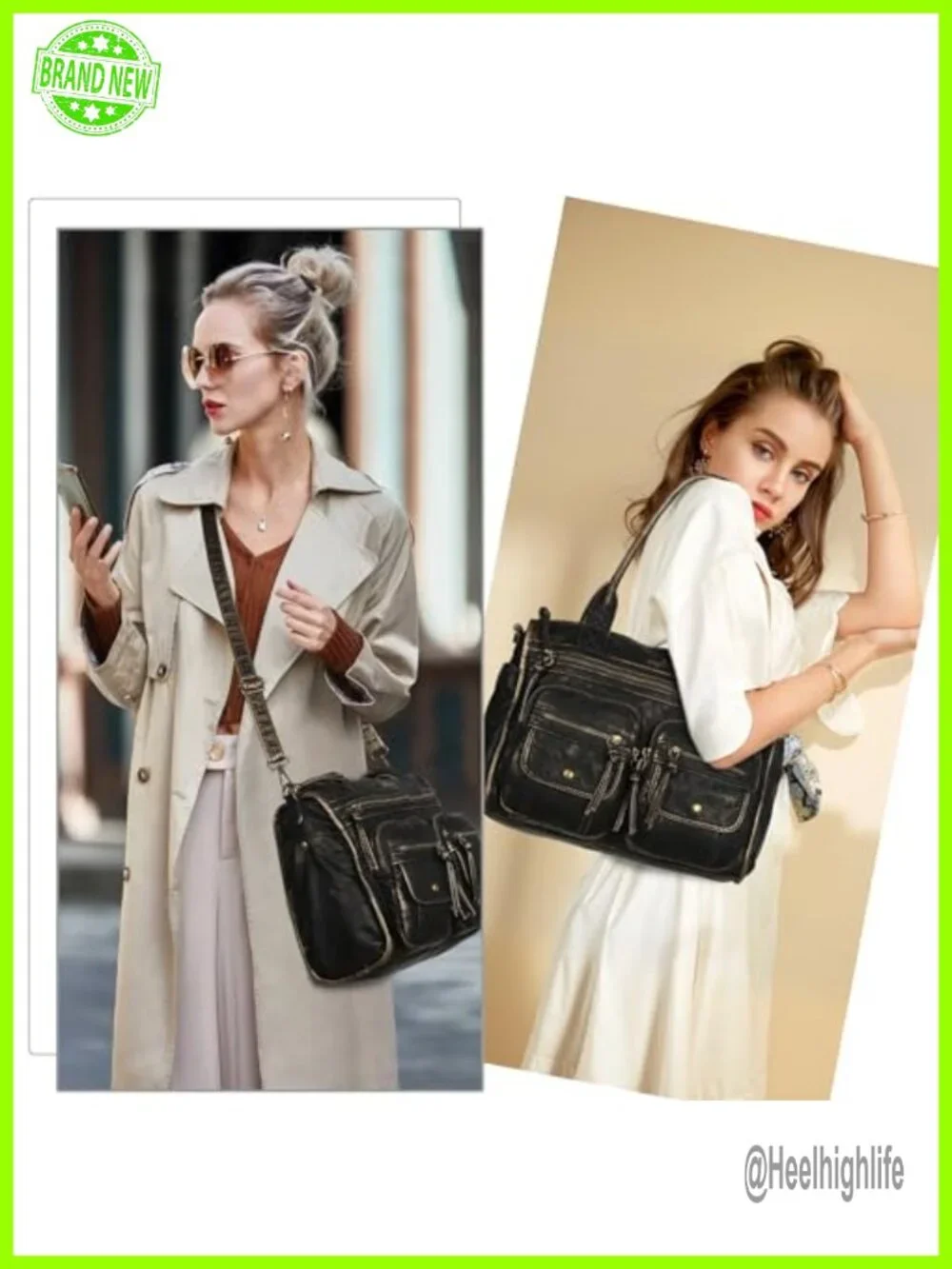 Soft Washable PU Leather Hobo Bag Shoulder Crossbody Tote